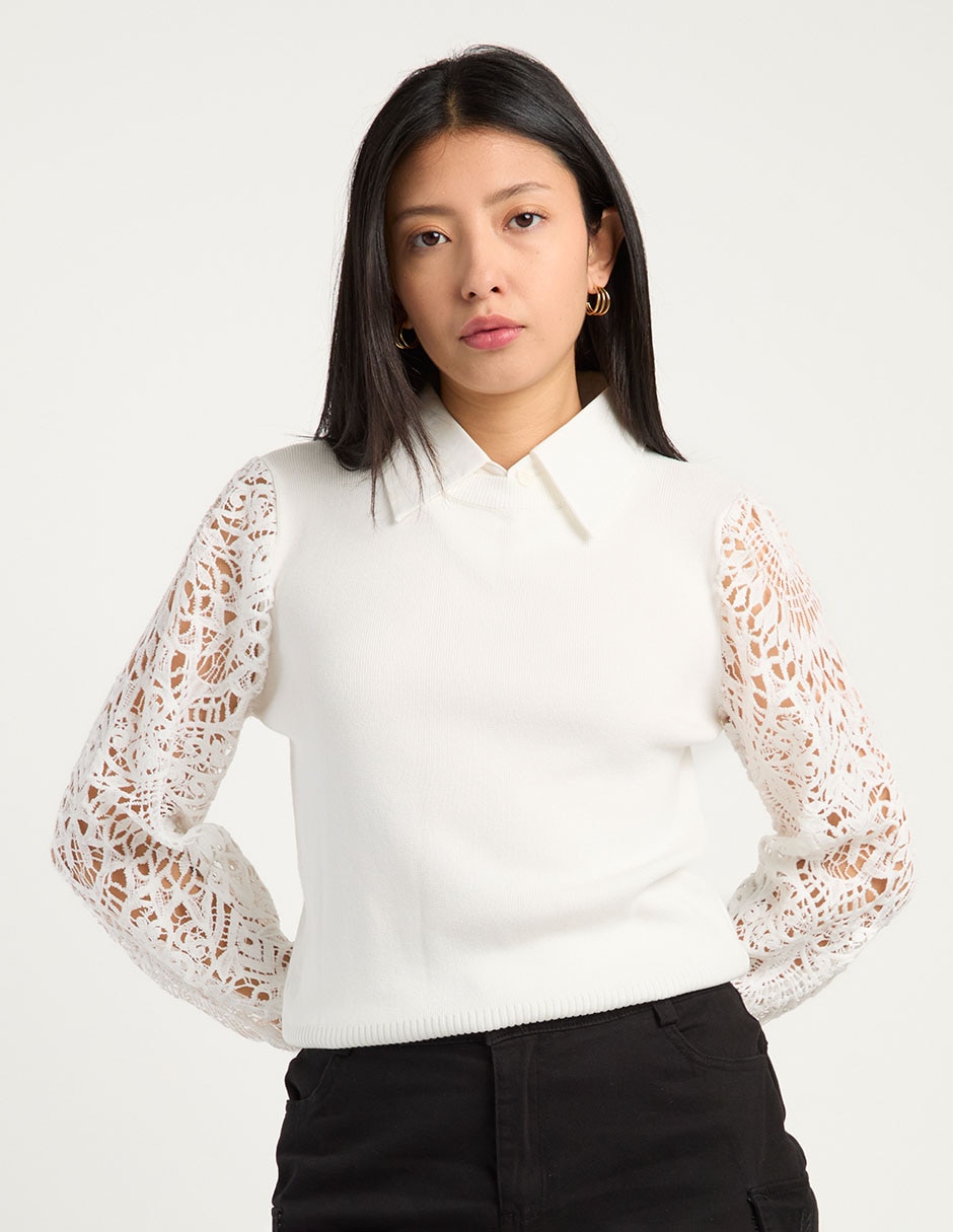 Suéter cuello camisero para mujer 8