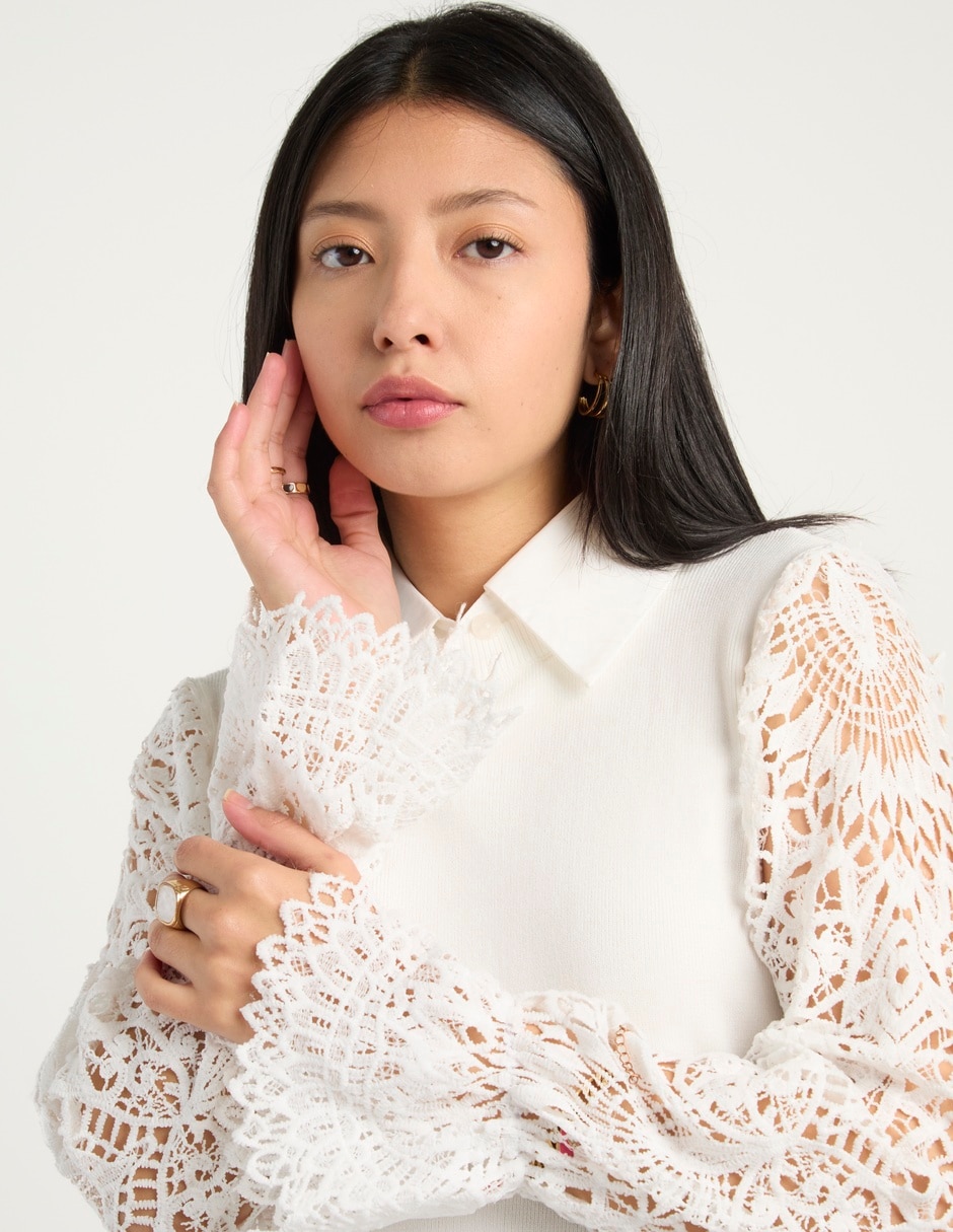 Suéter cuello camisero para mujer 11