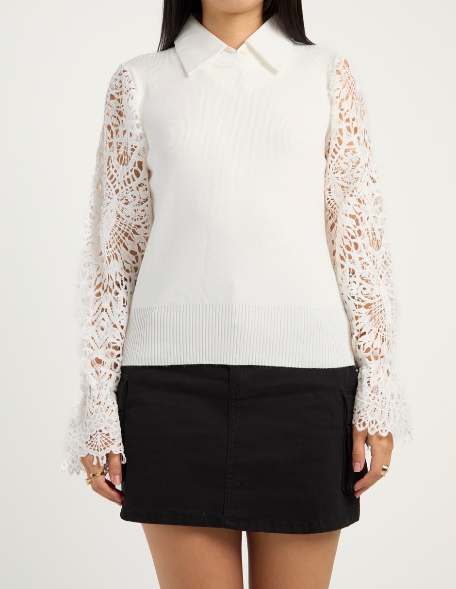 Suéter cuello camisero para mujer 13