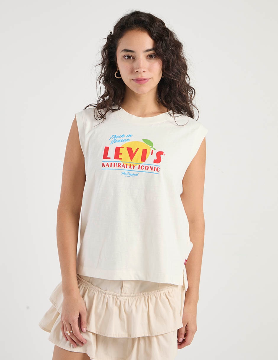Playera sin manga cuello redondo para mujer