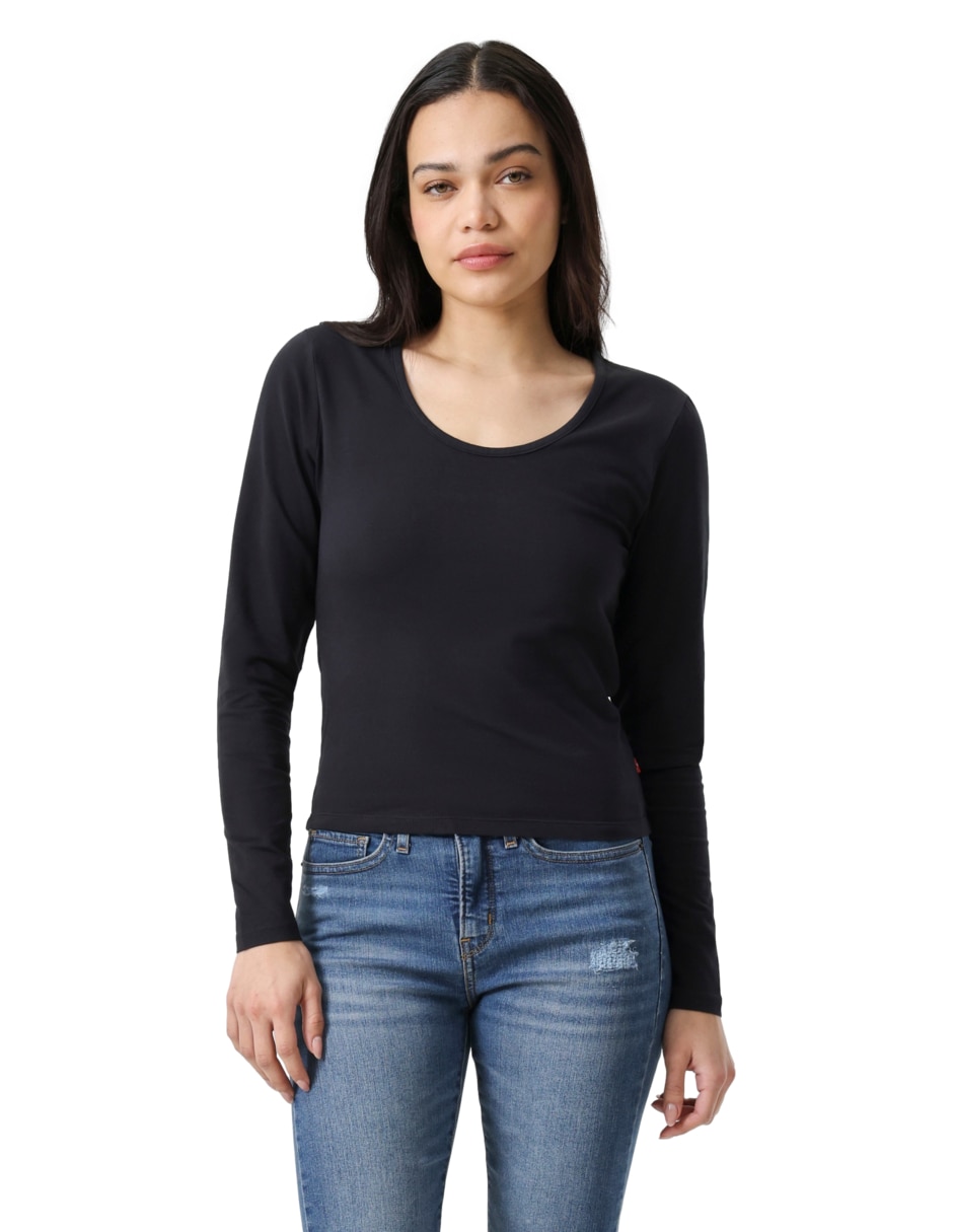 Playera manga larga cuello redondo mujer Playera manga larga cuello redondo mujer