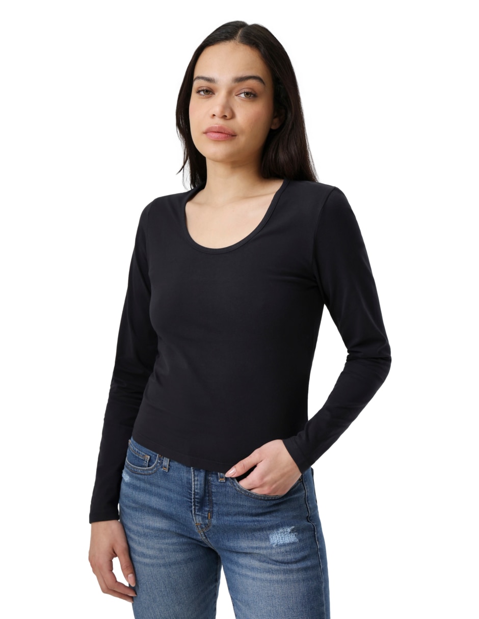 Playera manga larga cuello redondo mujer 2
