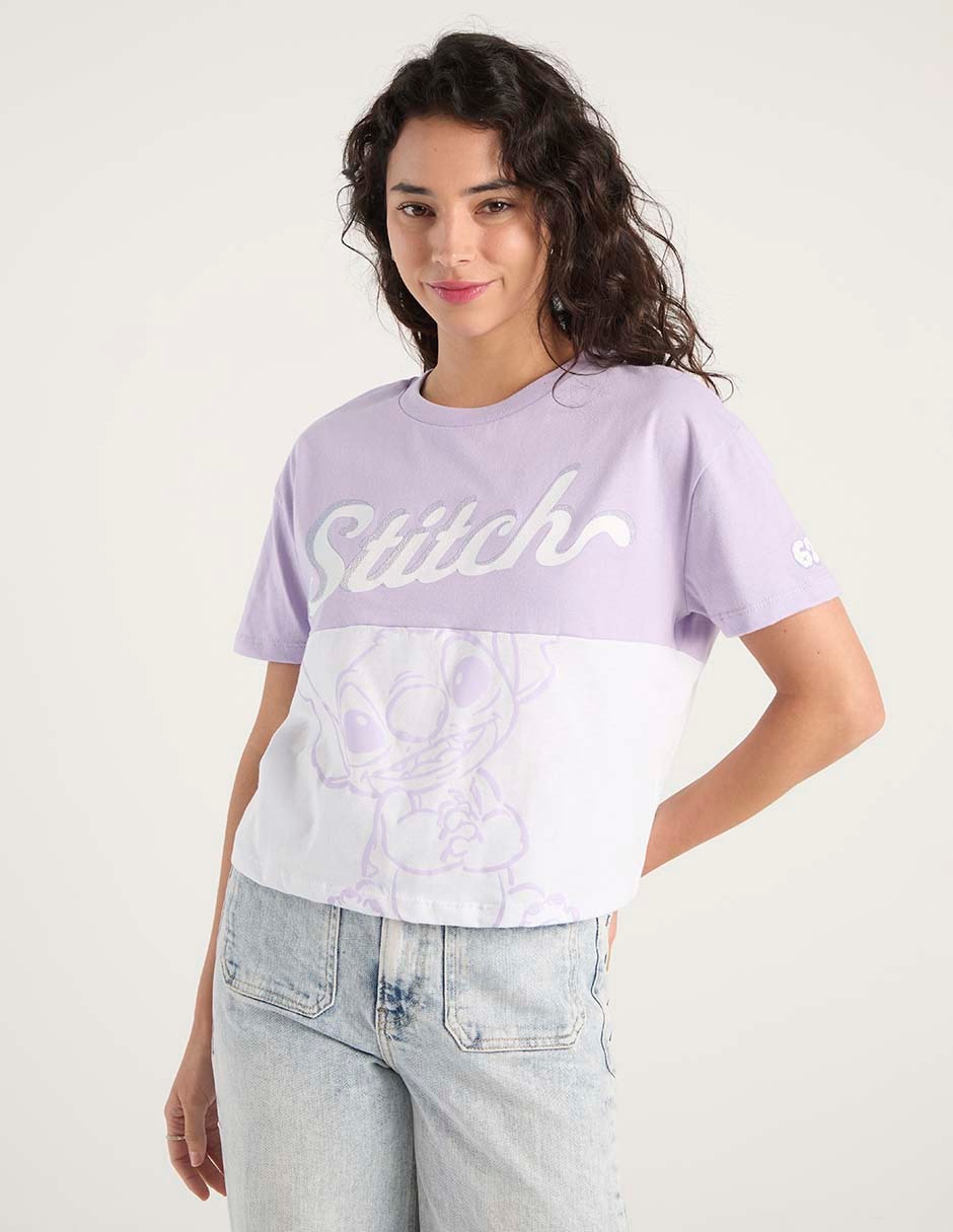 Playera manga corta Tee Bar Stitch cuello redondo para mujer