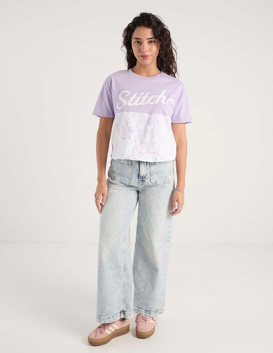 Playera manga corta Tee Bar Stitch cuello redondo para mujer