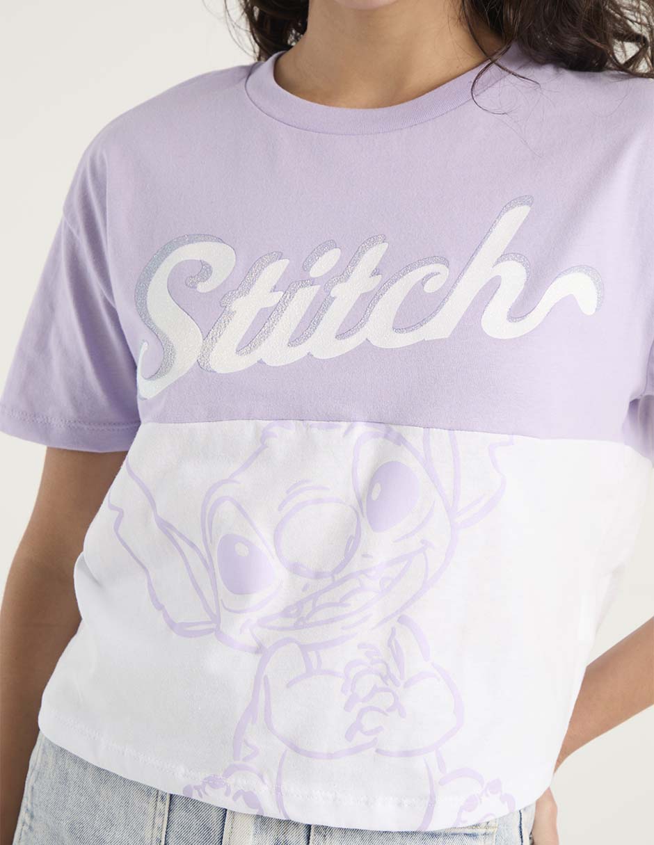 Playera manga corta Tee Bar Stitch cuello redondo para mujer