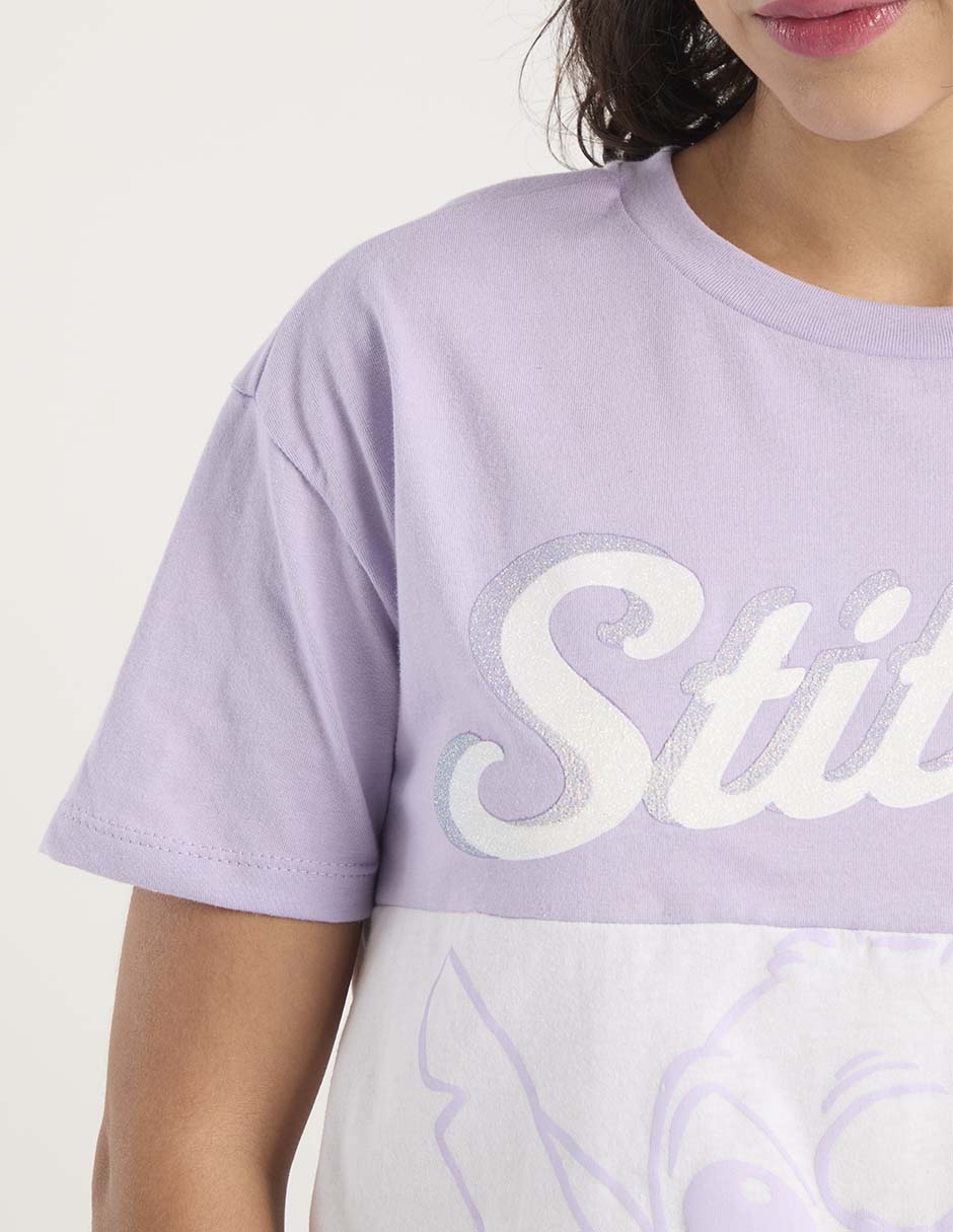 Playera manga corta Tee Bar Stitch cuello redondo para mujer