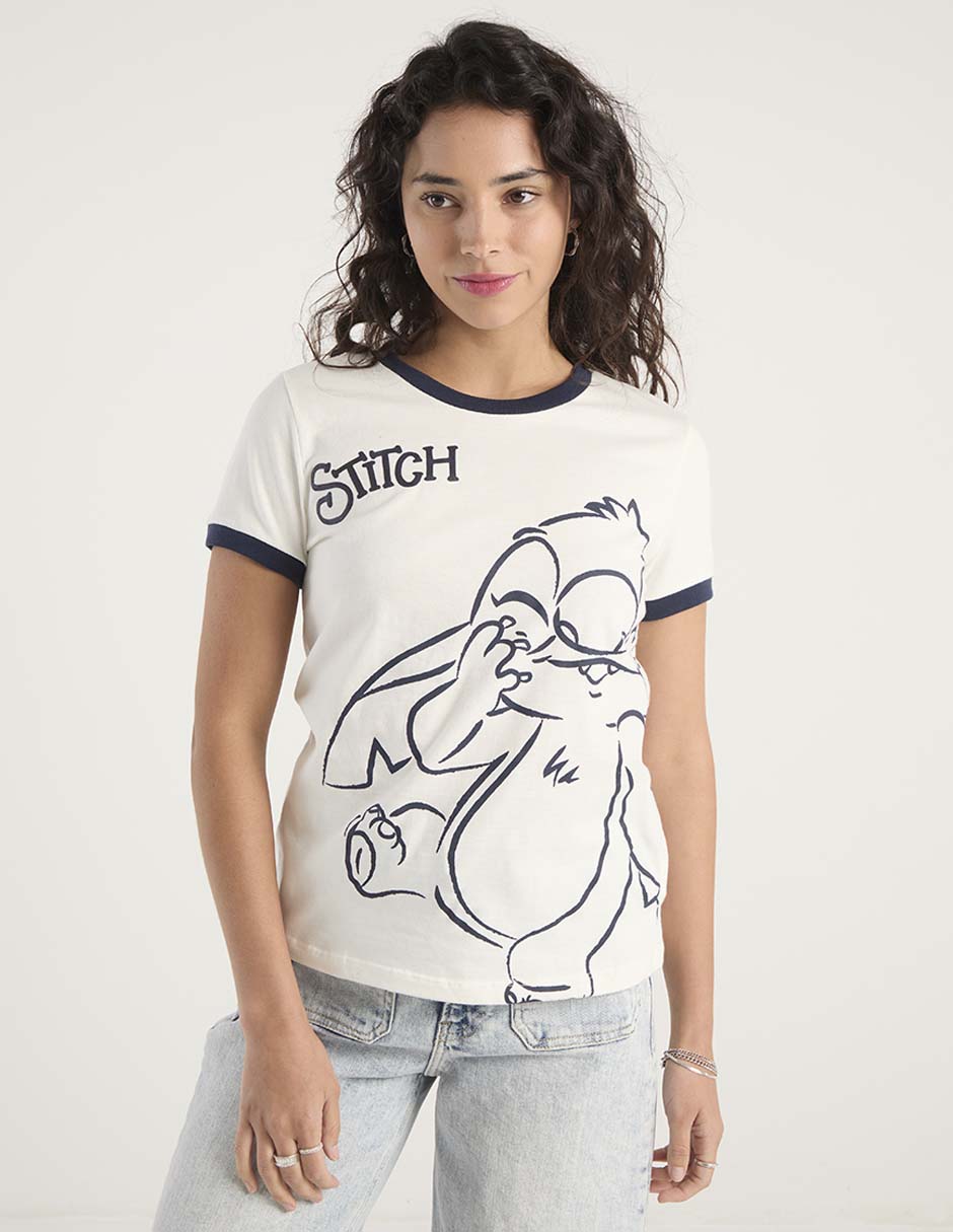 Playera manga corta Stitch cuello redondo para mujer Playera manga corta Stitch cuello redondo para mujer