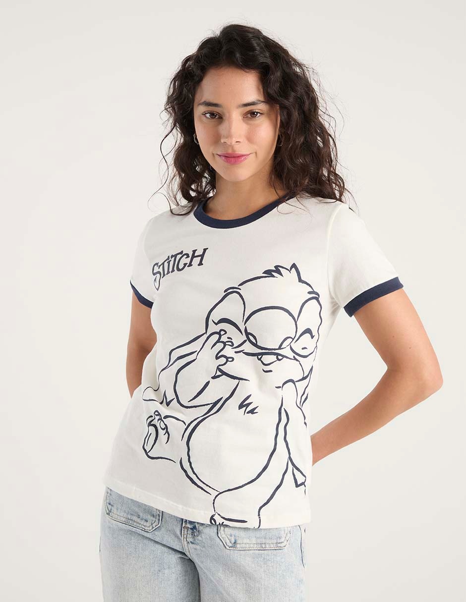 Playera manga corta Stitch cuello redondo para mujer 2