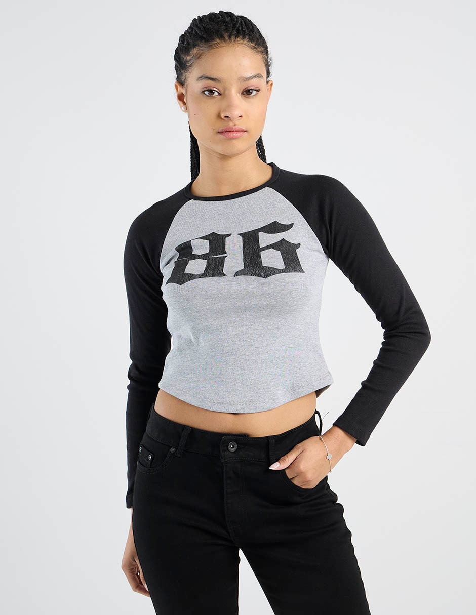 Playera manga larga 47St cuello redondo para mujer