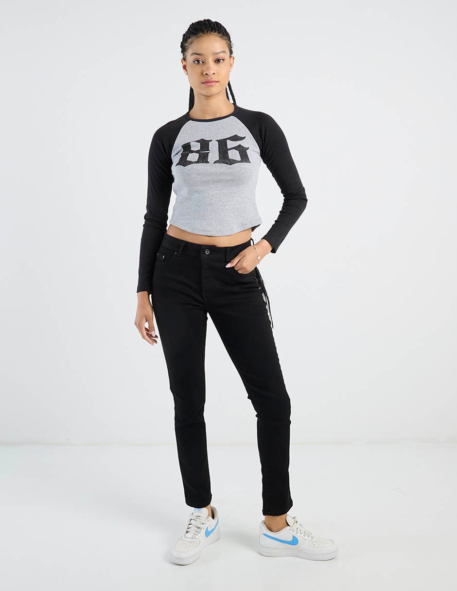 Playera manga larga 47St cuello redondo para mujer