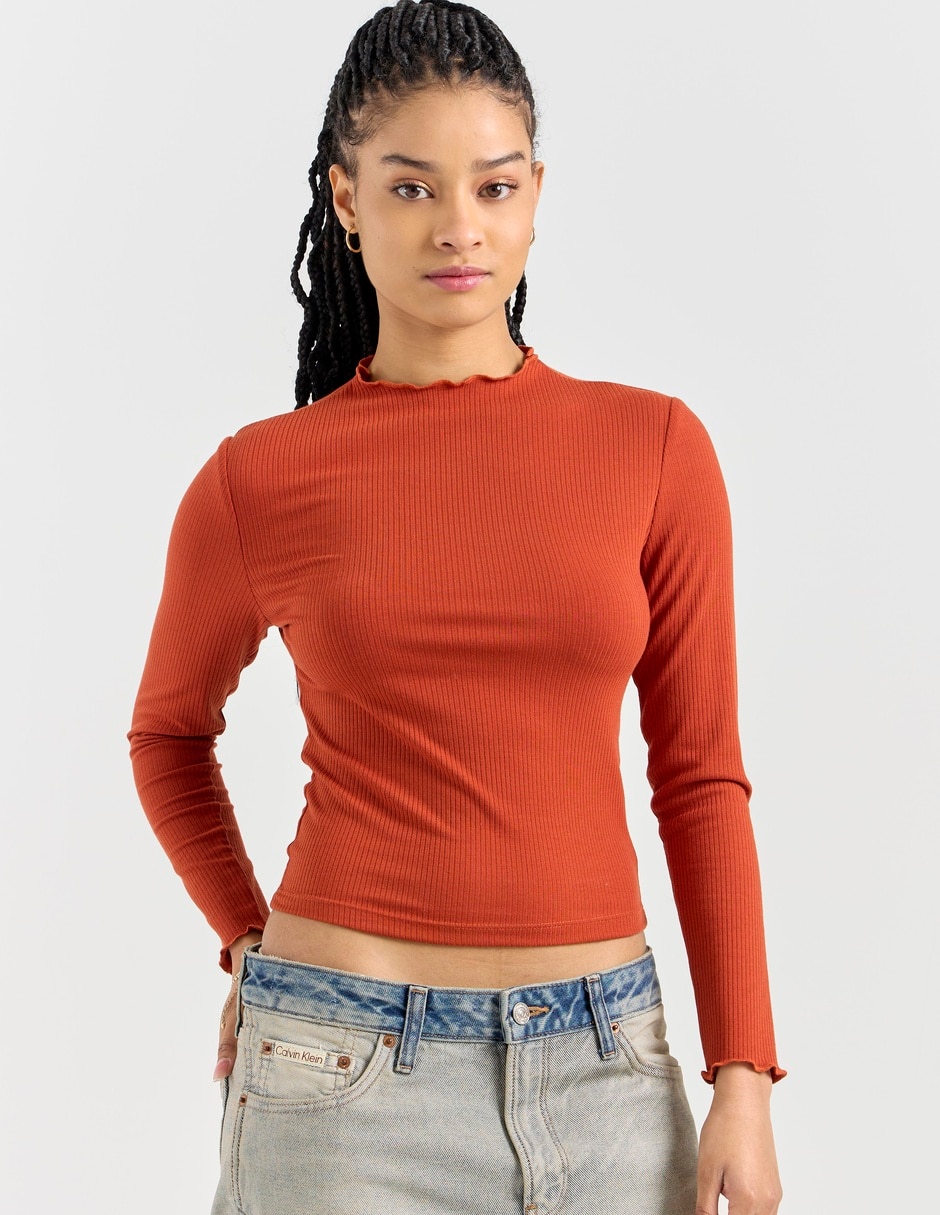 Playera manga larga cuello redondo para mujer 1