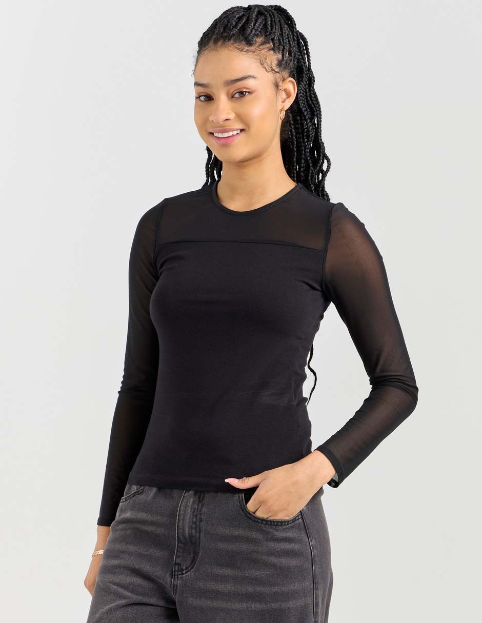 Playera manga larga Sexy Jeans cuello redondo para mujer