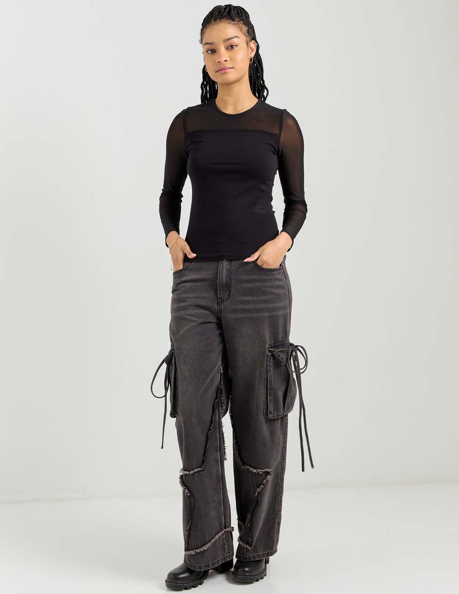 Playera manga larga Sexy Jeans cuello redondo para mujer