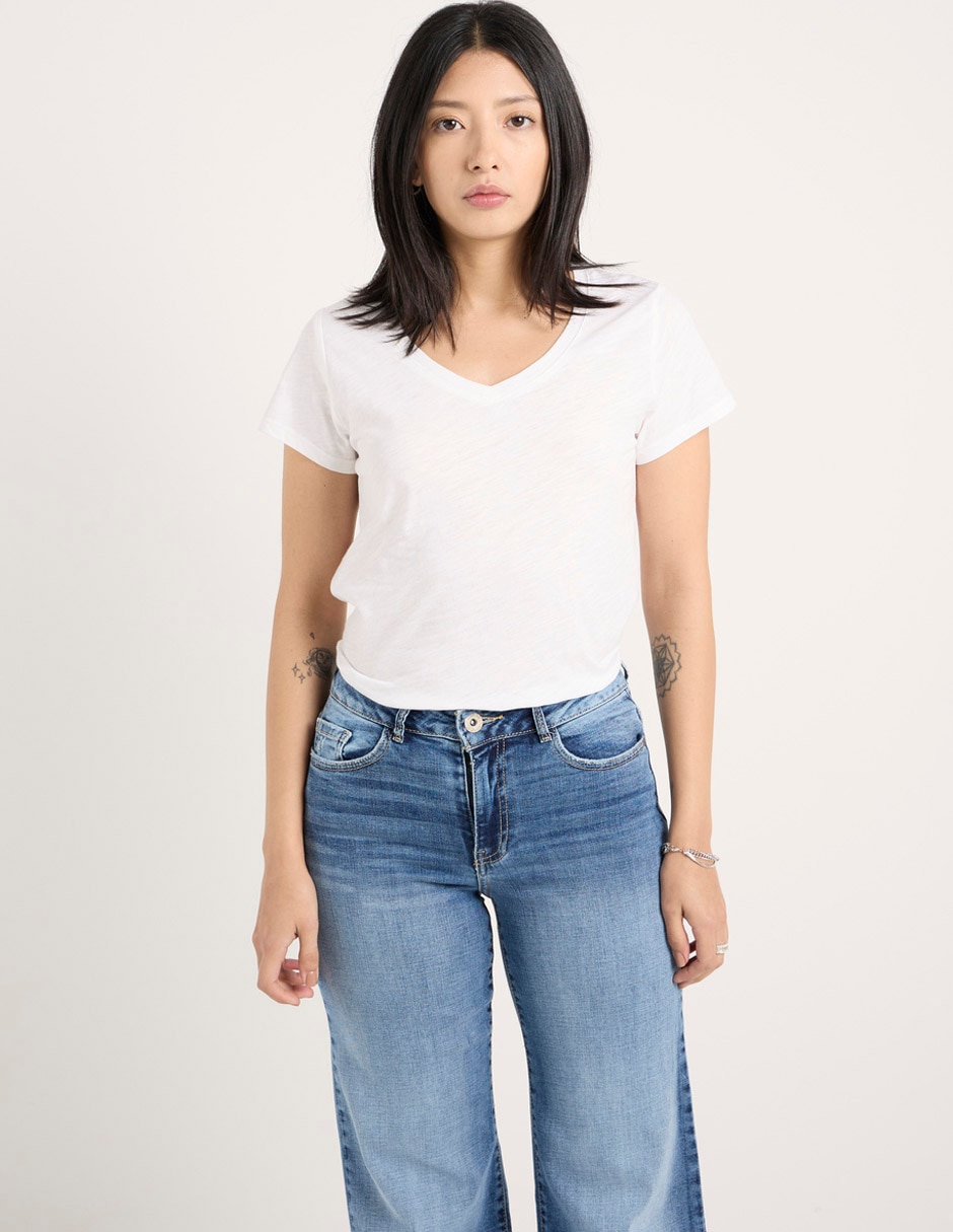 Playera manga corta cuello v mujer