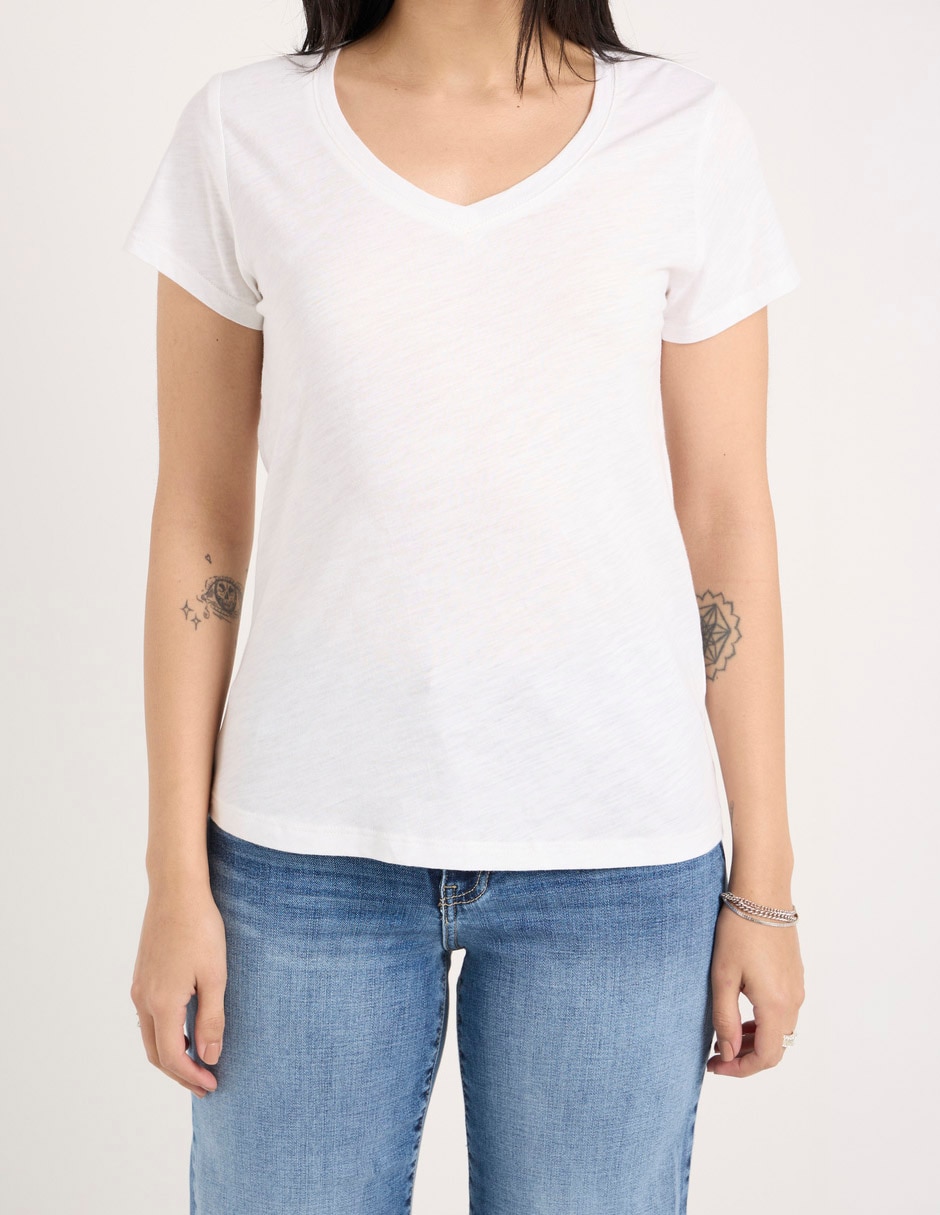 Playera manga corta cuello v mujer