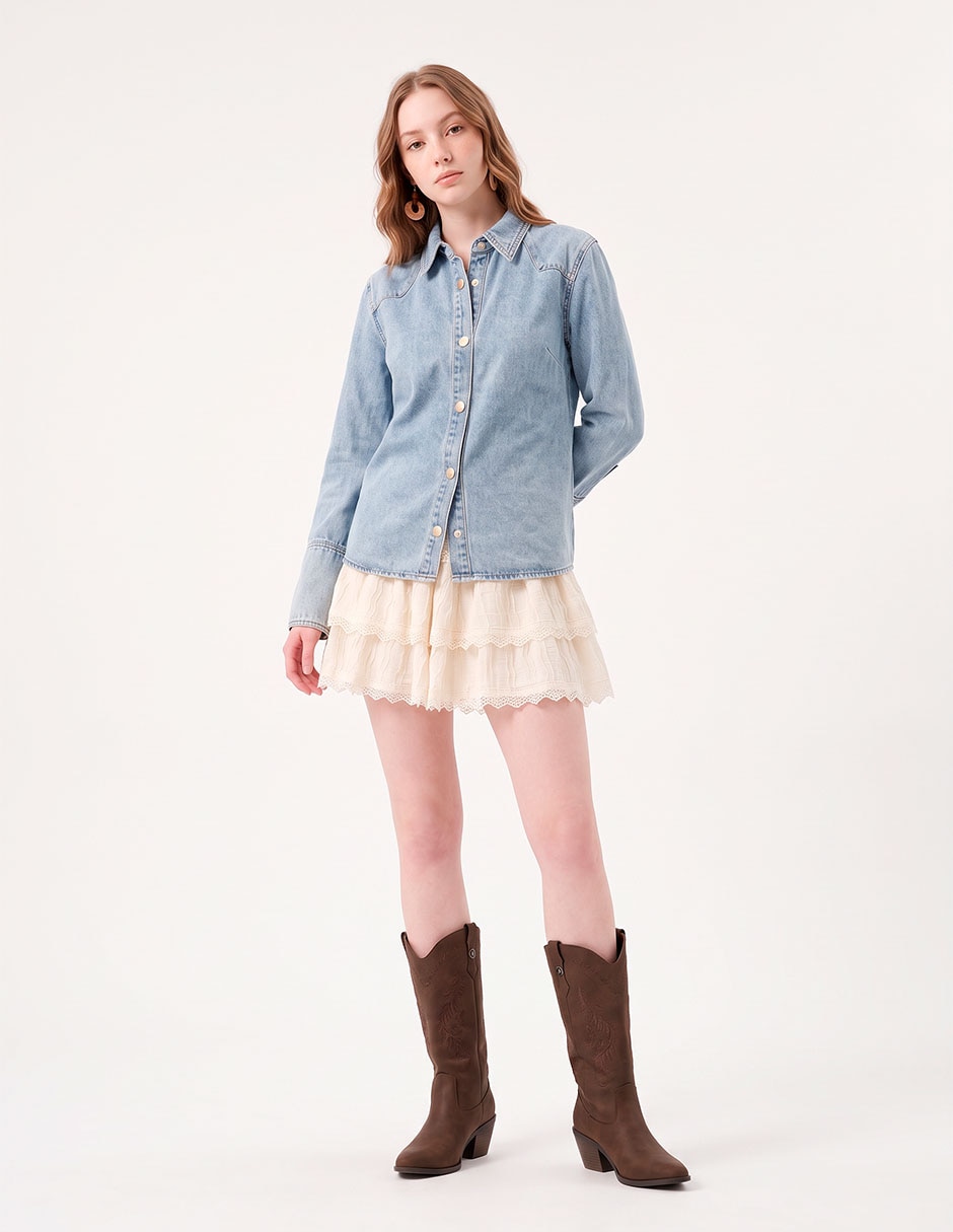 Blusa camisera manga larga para mujer