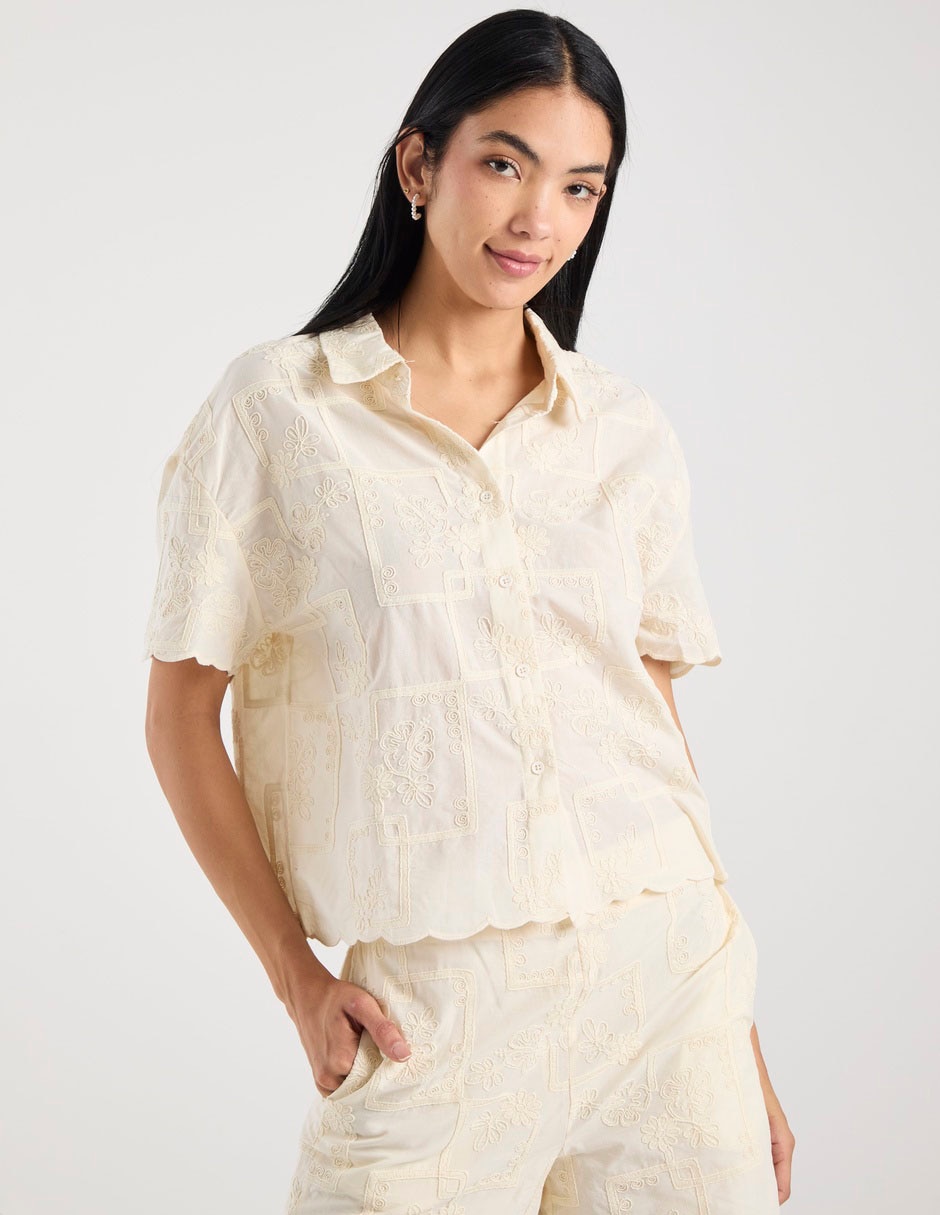 Blusa camisera manga corta para mujer