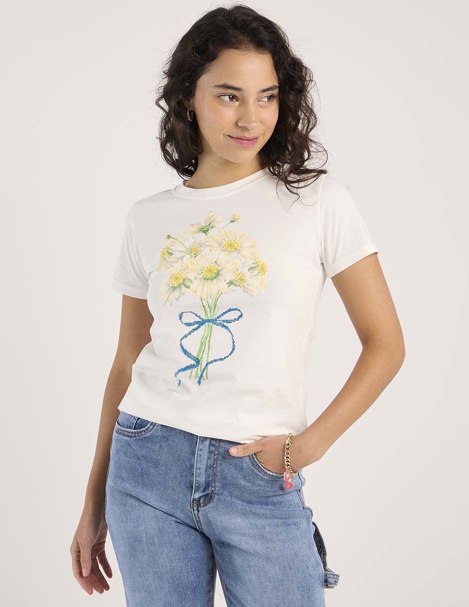 Playera manga corta cuello redondo para mujer Playera manga corta cuello redondo para mujer