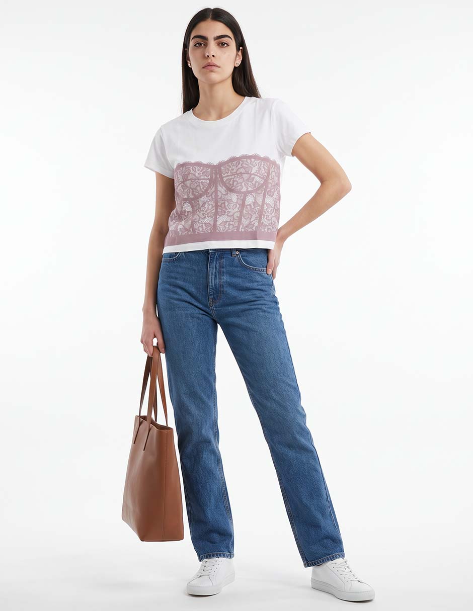 Playera manga corta cuello redondo para mujer