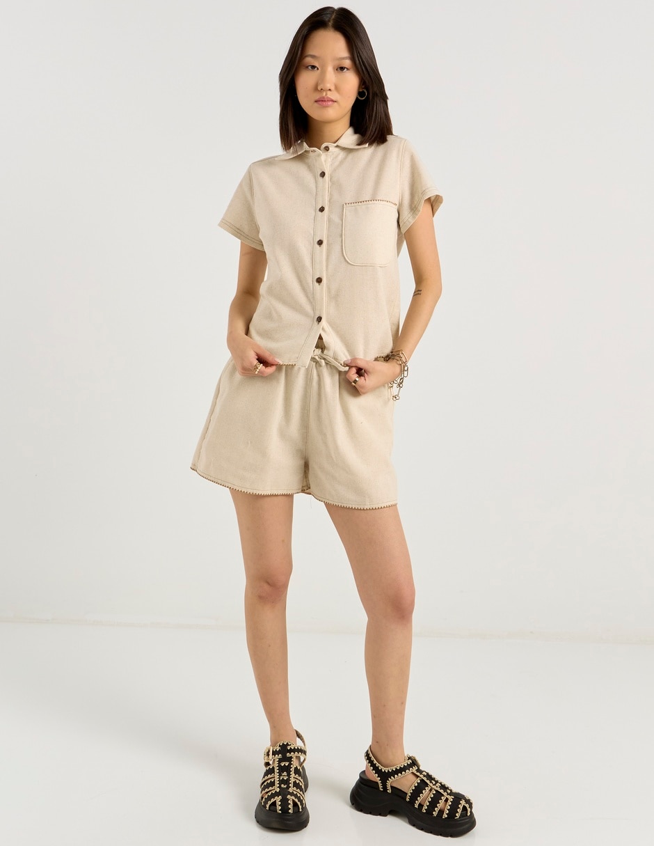 Blusa camisera manga corta para mujer 8