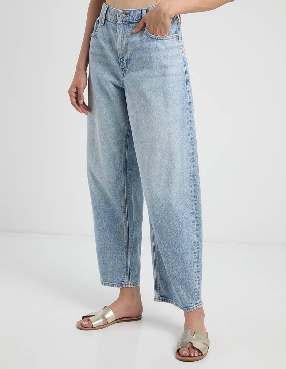Jeans regular barrel corte cintura para mujer