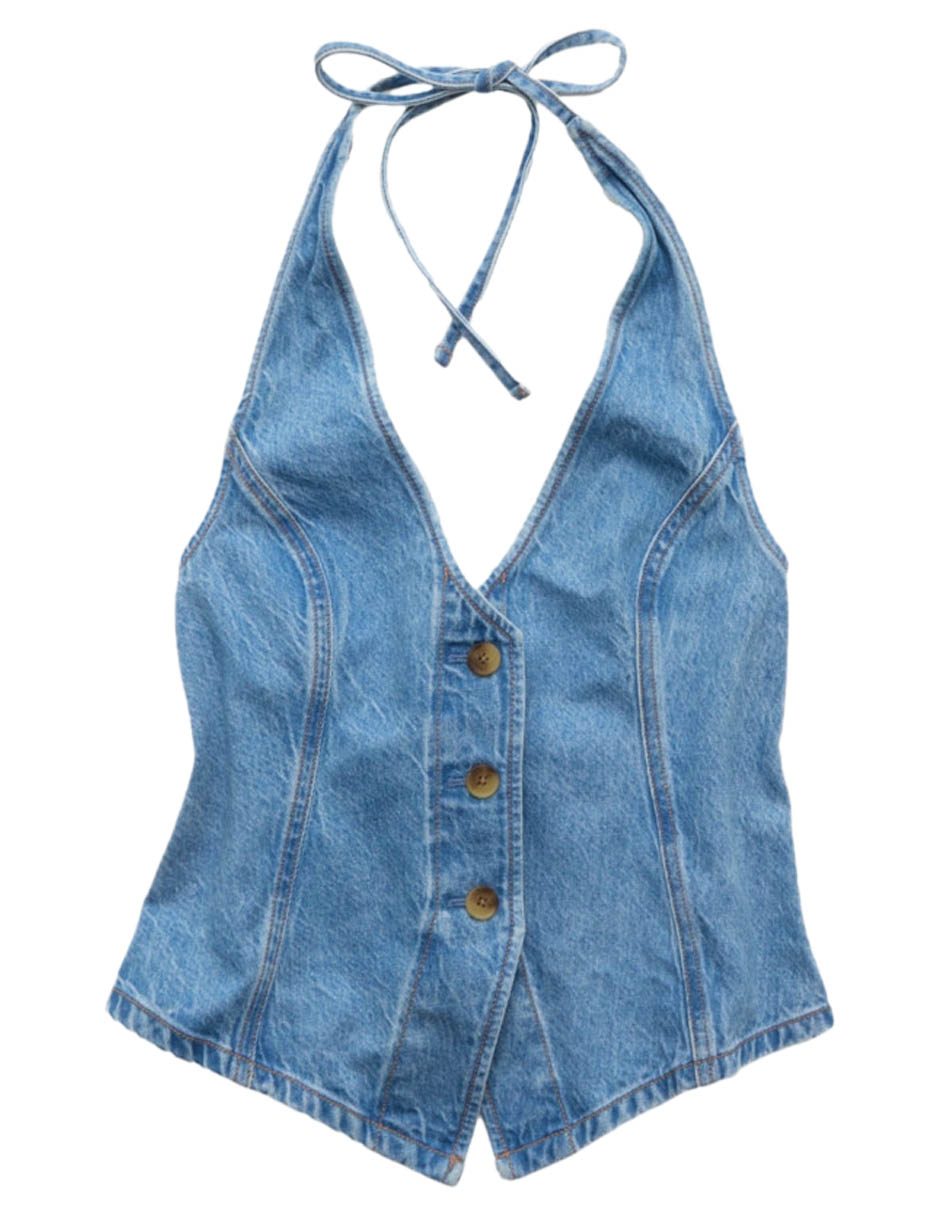 Top American Eagle cuello halter escote espalda abierta tirante delgado