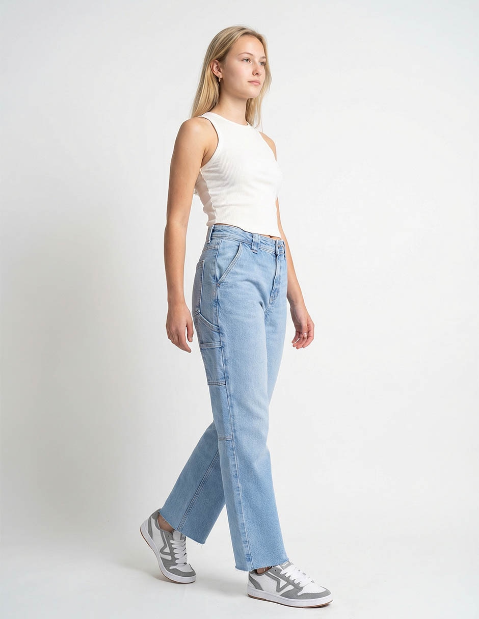 Jeans amplio cintura media para mujer 8