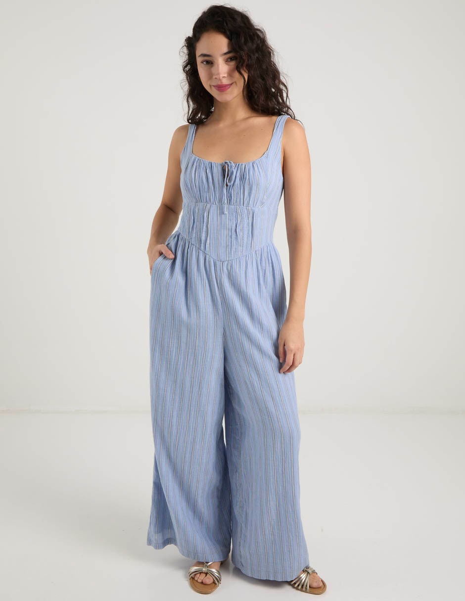 Jumpuit de algodón estampado a rayas para mujer 2