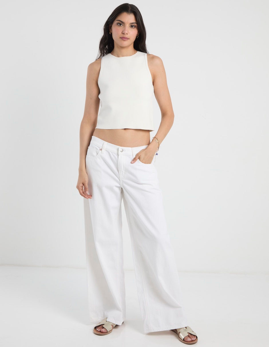 Jeans regular wide leg american eagle fashion corte cintura para mujer