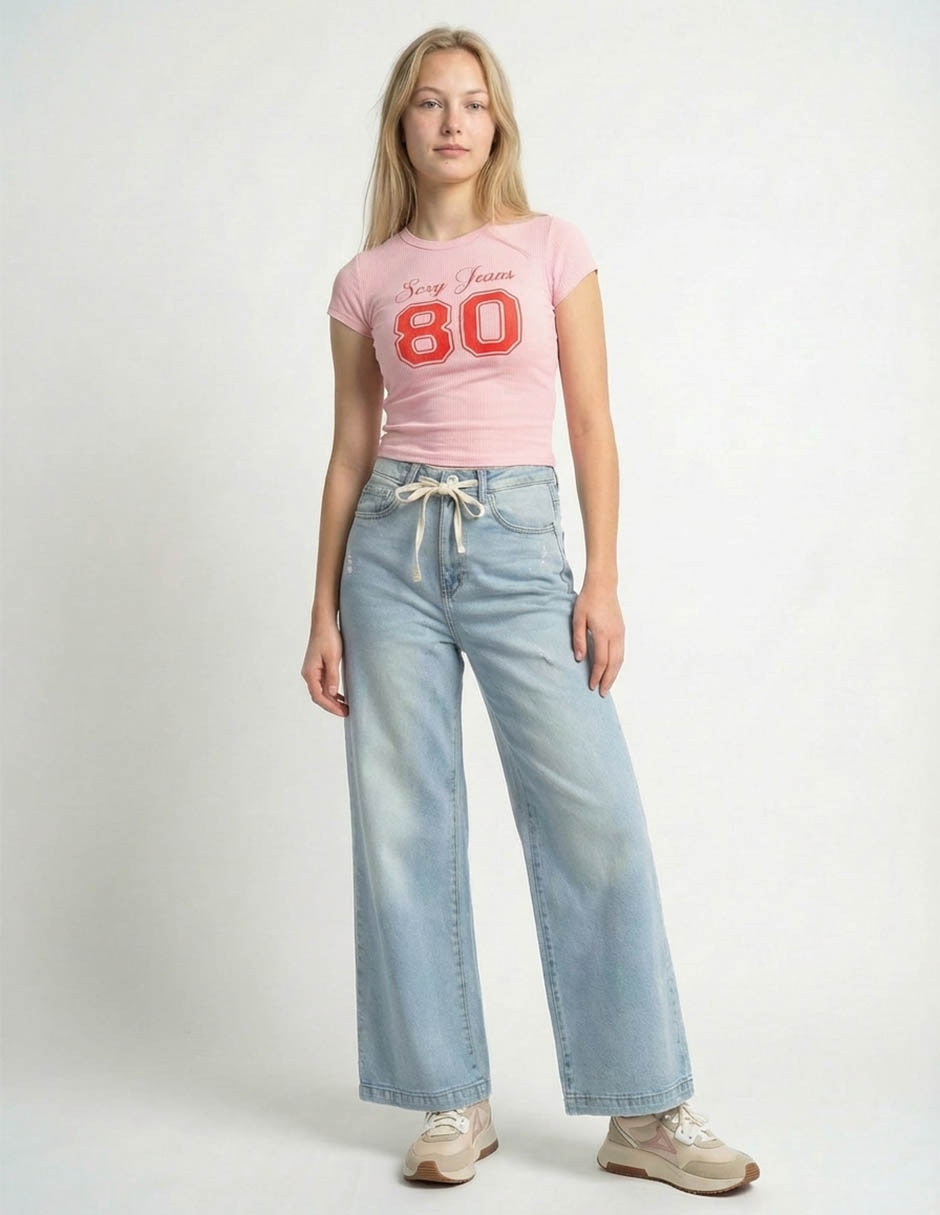 Jeans amplio cintura alta para mujer 8