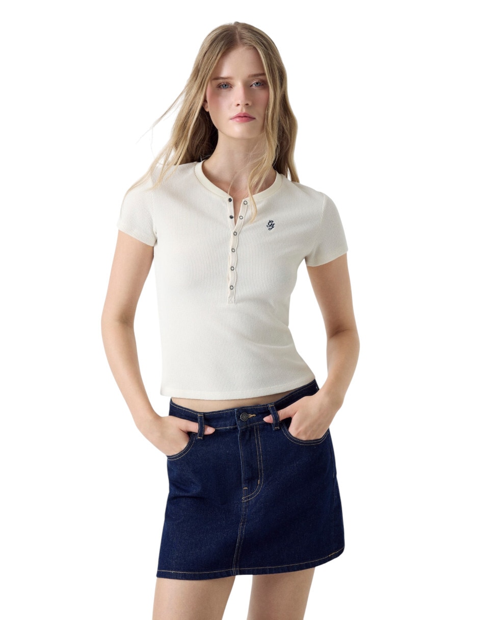 Blusa manga corta cuello redondo para mujer Blusa manga corta cuello redondo para mujer