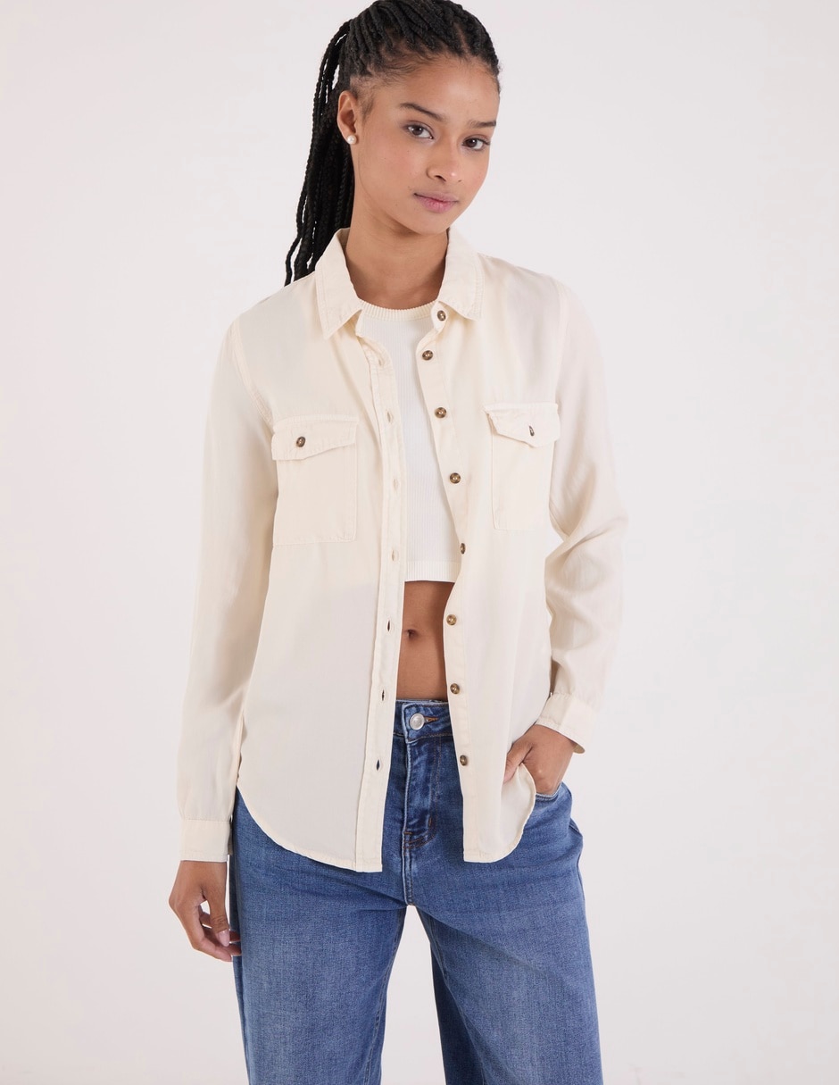 Blusa camisera Coffee Bean manga larga para mujer