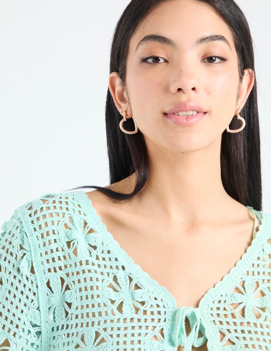 Blusa trenzada Coffee Bean manga al codo para mujer