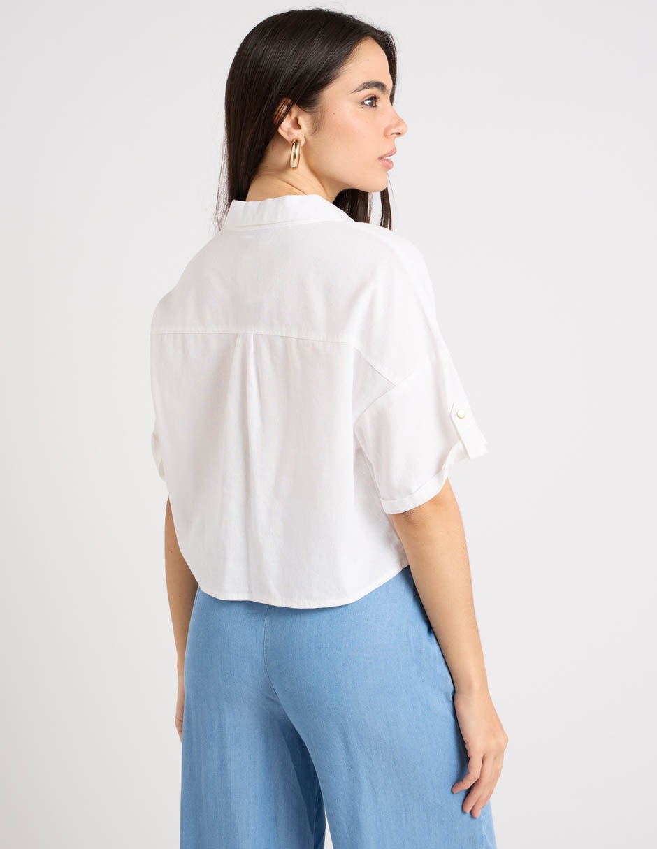 Blusa camisera manga al codo para mujer