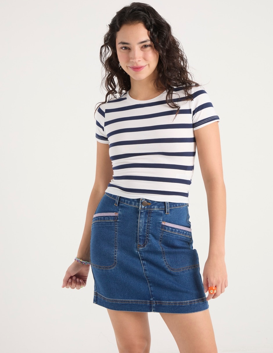Playera manga corta cuello redondo para mujer