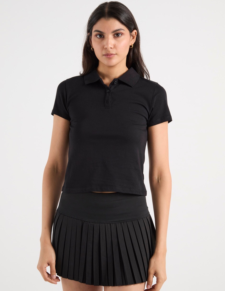 Playera manga corta coffee bean juniors cuello con botón para mujer