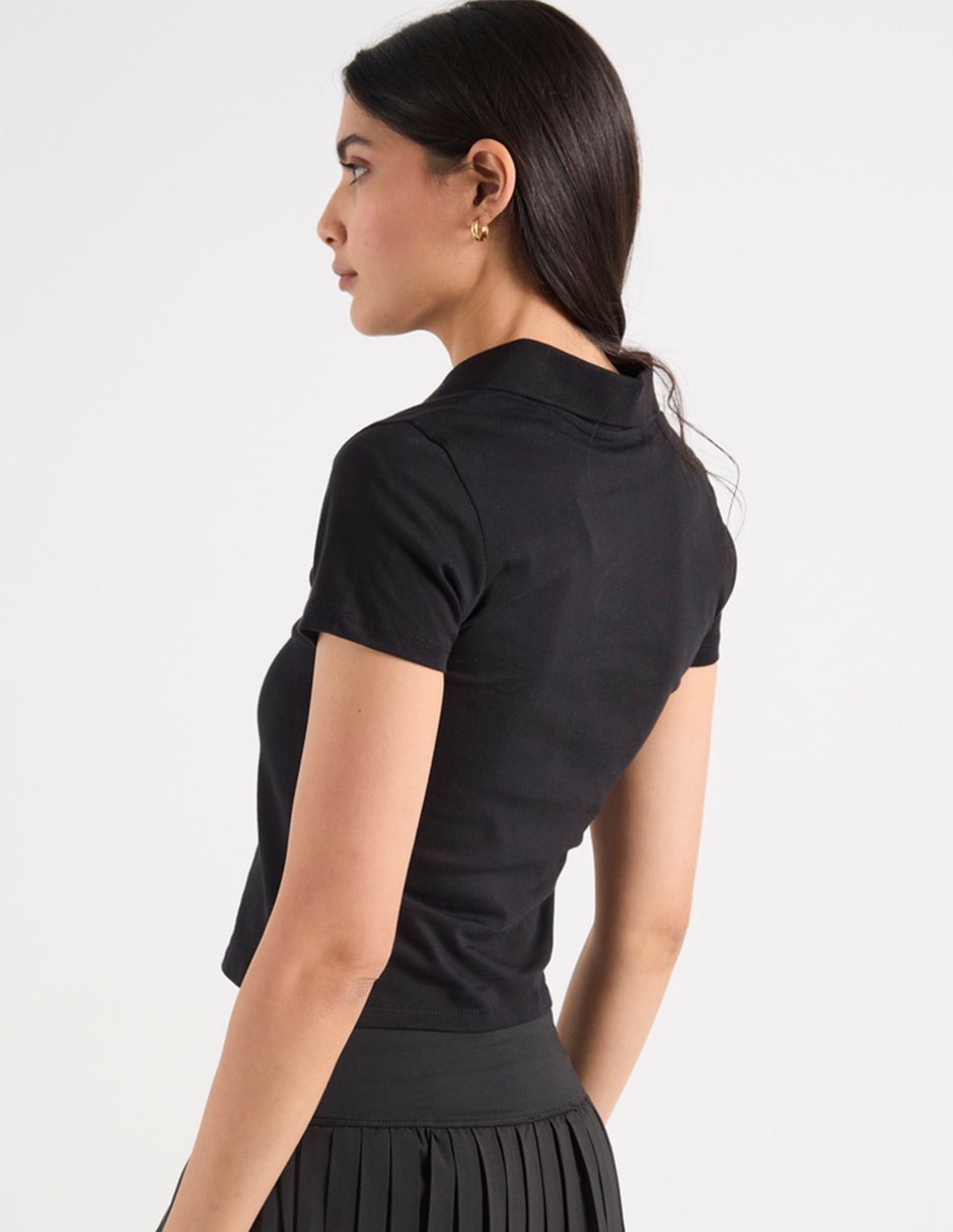Playera manga corta coffee bean juniors cuello con botón para mujer