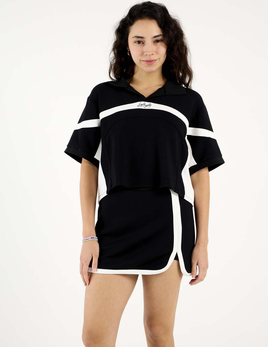Playera manga corta cuello V para mujer