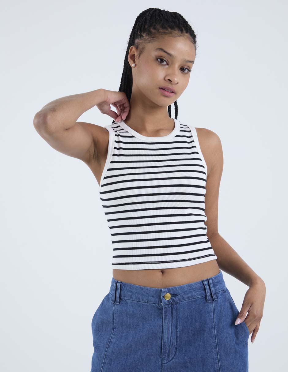Playera sin mangas Coffee Bean cuello redondo para mujer
