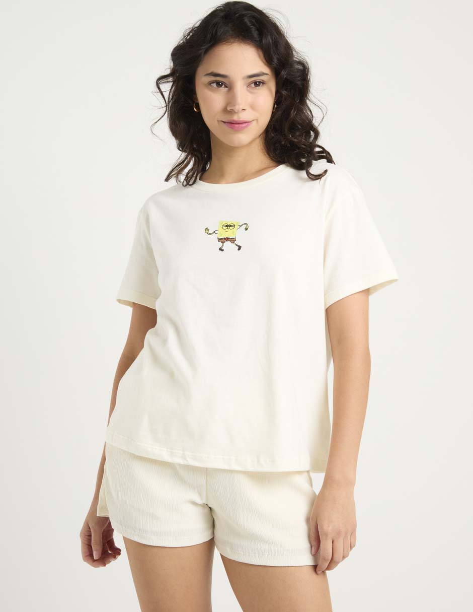 Playera manga corta Bob Esponja cuello redondo para mujer 7