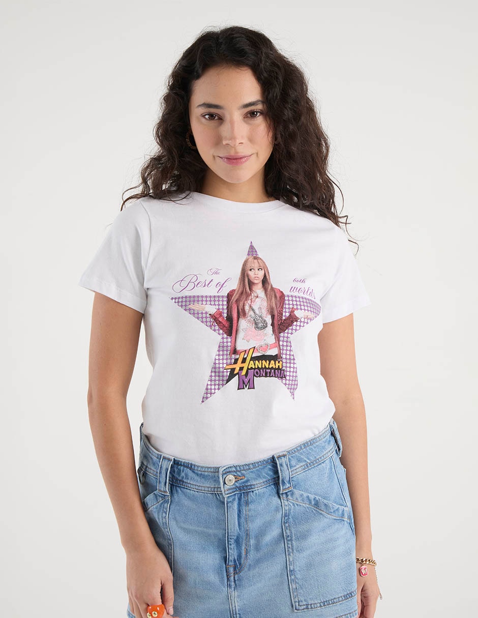 Playera manga corta Tee Bar Hannah Montana cuello redondo para mujer