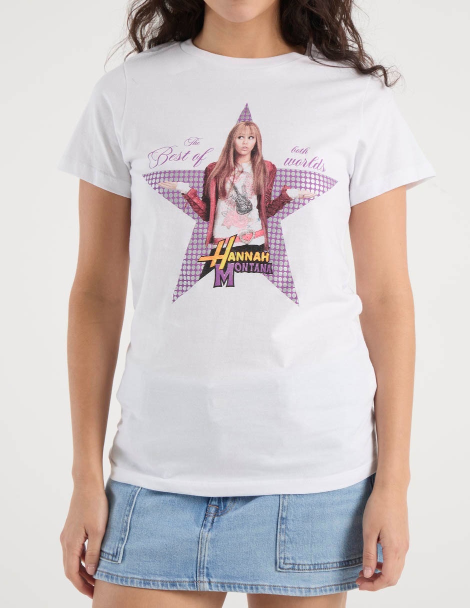 Playera manga corta Tee Bar Hannah Montana cuello redondo para mujer