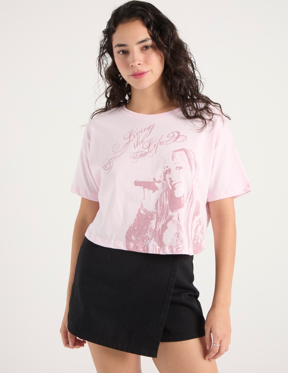 Playera manga corta Hannah Montana cuello redondo para mujer