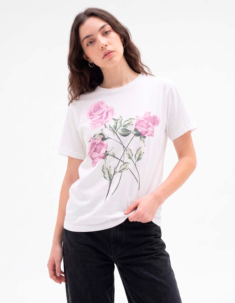 Playera manga corta cuello redondo para mujer