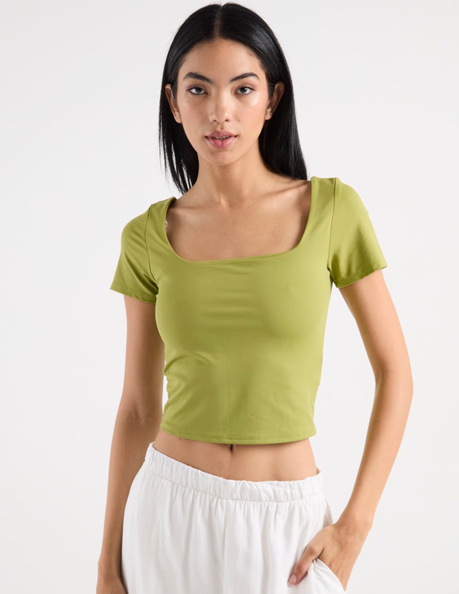 Playera manga corta cuello cuadrado para mujer Playera manga corta cuello cuadrado para mujer