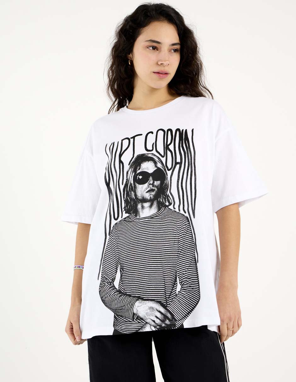 Playera manga corta Kurt Cobain cuello redondo para mujer