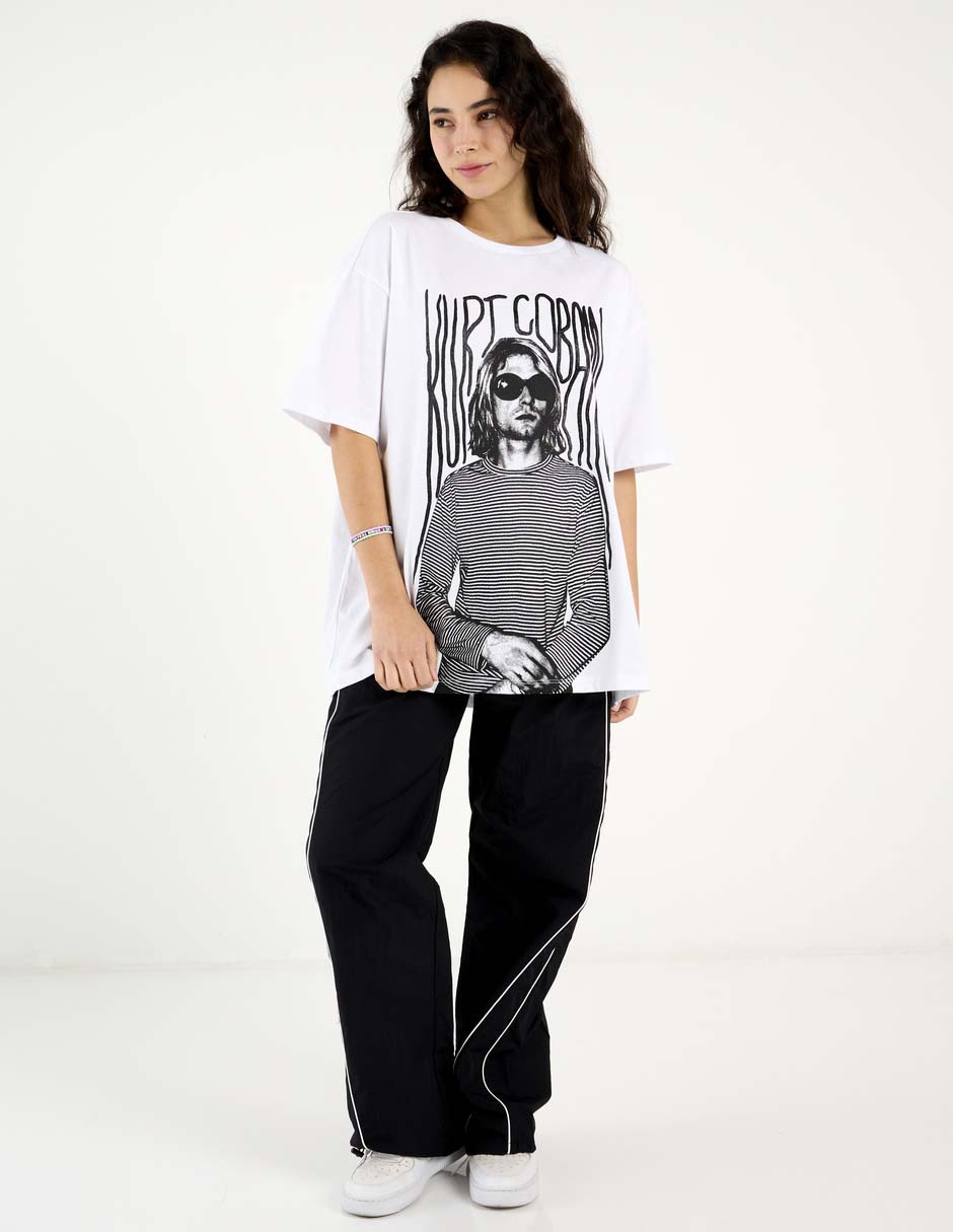 Playera manga corta Kurt Cobain cuello redondo para mujer