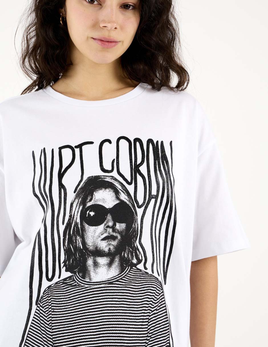Playera manga corta Kurt Cobain cuello redondo para mujer