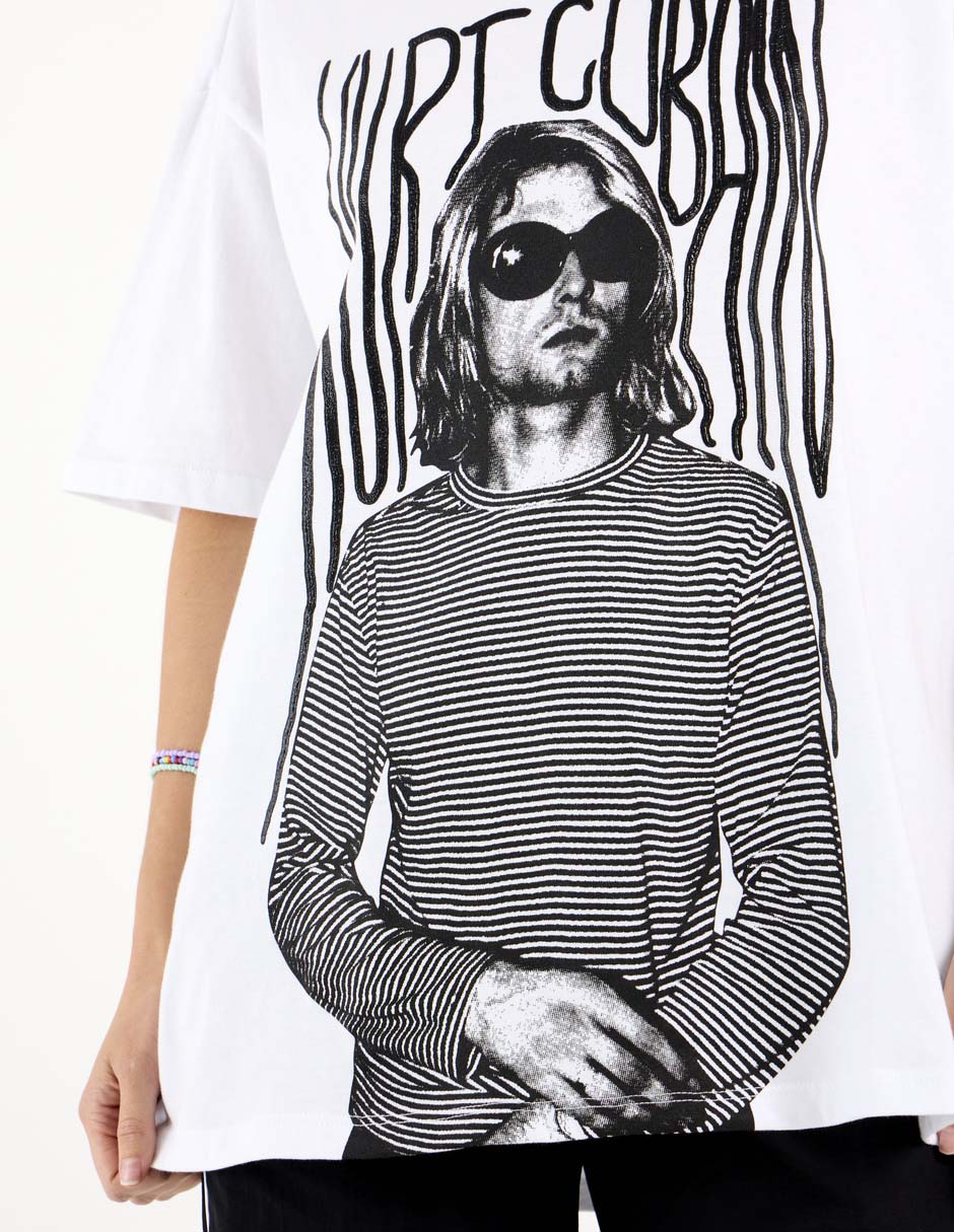 Playera manga corta Kurt Cobain cuello redondo para mujer