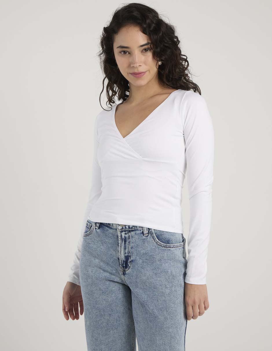 Playera manga larga Hollister cuello v para mujer
